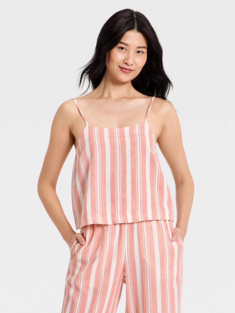 A New Day™ Women's Resort Linen Cami Tank Top - Red Striped - XS